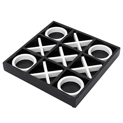 Wooden Tic Tac Toe Coffee Table Decor, Black and White Geometric Home Décor Accent, 12" x 12"