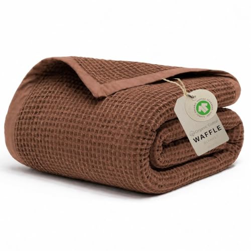 GOTS Certified 60"X80" Twin 100% Organic Cotton Waffle Blanket-Brown | Premium Waffle Blankets & Throws for Bed, Throw Blanket for Couch, Modern & Cozy Blanket, All Season, Comfy and Soft Blankets - color: Potting Soil, size: Organic Cotton - Twin