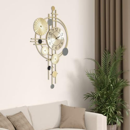 Metal Wall Clock Luxury Decorative Art Clock Modern Silent Wall Clock Battery Powered Round Wall Decor Clocks for Home Living Room Bedroom Kitchen Office Decoration, Gold