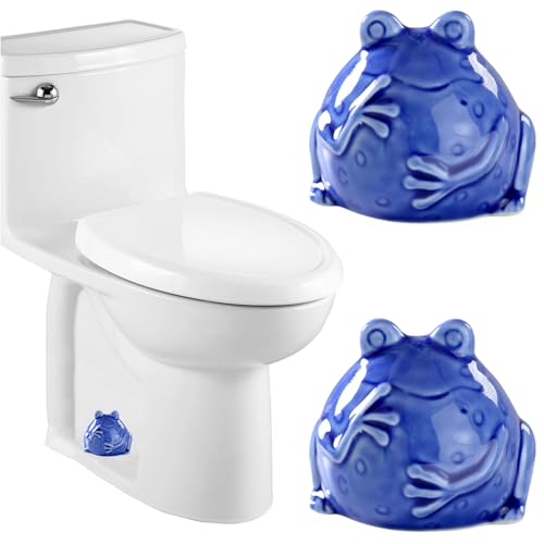 Ceramic Frog Toilet Bolt Covers Decorative, Set of 2 Tall Toilet Bolt Caps,Cute Frog Toilet Screw Cover Caps, Toilet Caps for Bottom of Toilet for Bathroom Decor, Easy to Install (Dark Blue) - color: Dark Blue