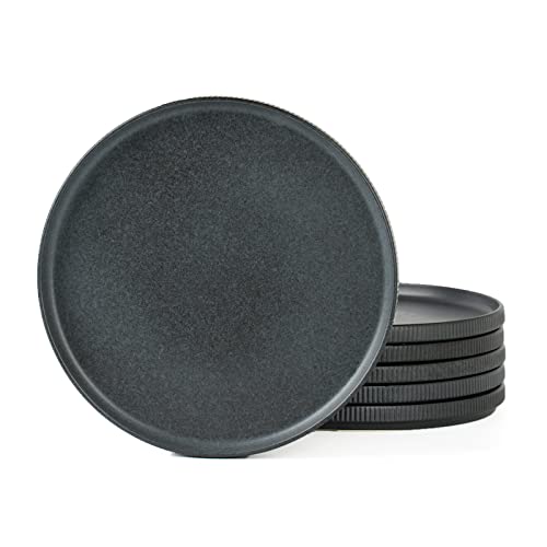 famiware Star 10/8 inches Salad Plates Set for 6, Matte Dark Charcoal | Fine Stoneware Kitchen Plates for Salad, Dessert, Double Reactive Glaze, Microwave Dishwasher Safe, Lead-free, Cadmium-free - color: Matte Dark Charcoal, size: 8"(6pcs)ST
