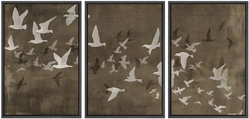 MUDECOR Framed Wall Art Print Set Flock of Abstract Birds in Flight Earthy Tones Illustrations Modern Art Boho Decorative Colorful Chic for Living Room, Bedroom, Office - 16"x24"x3 Black - color: Abs07-2405-m10, size: 16"x24"x3 Panels Black