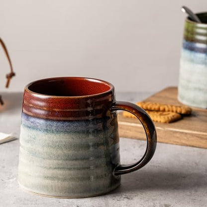 15.5oz Large Heavyweight Ceramic Mug, Reactive Gl (Black-Red) | 15.5oz Medium-Large, Heavy Weighted Stoneware, Reactive Transmutation Glaze, Microwave & Dishwasher Safe, Gift Box - color: Black Red