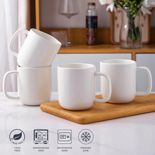 AmorArc 14oz Coffee Mugs Set of 6, Speckled Ceramic Coffee Mugs with Large Handle & Wavy Rim for Latte/Hot Cocoa/Tea, Coffee Cups for Men Women. Oven, Dishwasher&Microwave Safe, Speckled White - color: Off White-Speckled