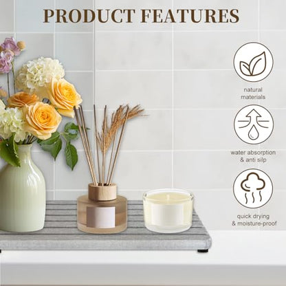 3PCS Diatomite Stone Tray Set, Large Soap Holder & 2 Square Coaster Mats for Bathroom Kitchen Counter, Fast-Absorbing Sink Organizer with Non-Slip Feet, 8.3x4 & 4x4 Inches