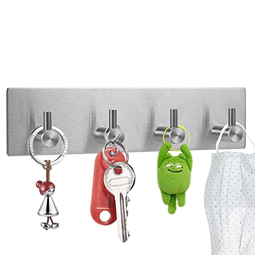 Picowe Key Holder for Wall Decorative, Adhesive Stainless Steel Key Hooks, Key Hanger Key Organizer for Wall, Towel Hook Coat Hanger for Entryway Hallway Kitchen(Four Rows,Sliver 1PCS) - color: Sliver