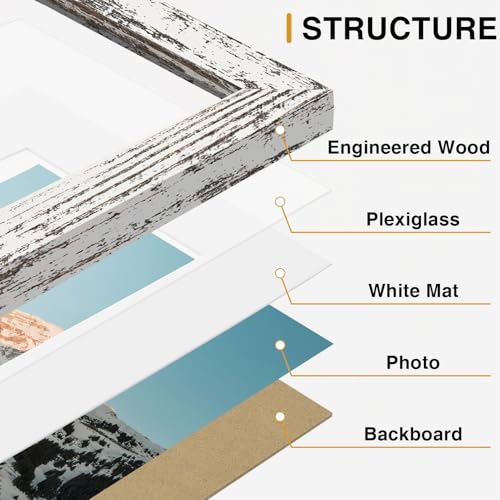 Vittanly 12 Pack Gallery Wall Frame Set, Black, Brown, Distressed White | Gallery Wall Frame Set: 4pcs 8x10, 4pcs 5x7 & 4pcs 4x6 Photos for Wall & Table, Picture Frames made of Engineered Wood - color: Black & Brown & Distressed White