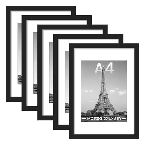 upsimples A4 Picture Frame, Gallery Wall Frames Set of 5, Black | Photo Frame Collage Wall Decor, 6x8 Picture Frame with Mat for Family, Baby, Hallway, Christmas - color: Black, size: 8.3x11.7