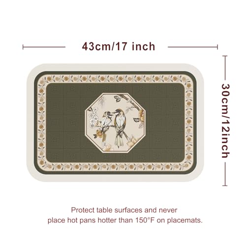 Vinyl Waterproof Placemats Set of 6 Rectangular,12"*17"-Murad E | Wipeable Beautiful Green Place Mats,Stain Resistant,Heat Resistant,Everyday Meals,Kitchen,Dinning,Holiday,Decor - color: Murad E