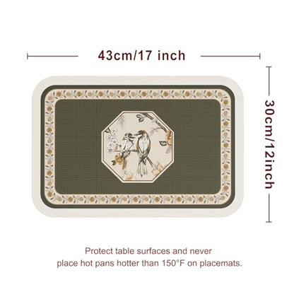 Vinyl Waterproof Placemats Set of 6 Rectangular,12"*17"-Murad E | Wipeable Beautiful Green Place Mats,Stain Resistant,Heat Resistant,Everyday Meals,Kitchen,Dinning,Holiday,Decor - color: Murad E