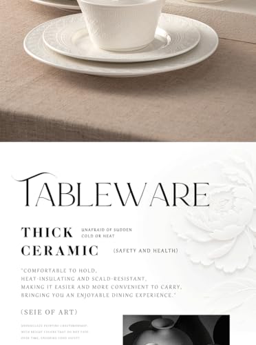 4-piece set, ceramic tableware set, relief plate and bowl set, microwave and dishwasher compatible tableware set, shatterproof and scratch resistant dinner set, irregular edge design, white - color: style - 6