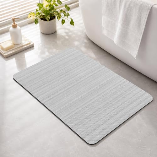 Gray Thin Lines Bath Stone Mat, Super Absorbent Diatomite Shower Mat, Modern Striped Minimalist Quick Drying Non-Slip Stone Mats for Bathroom Kitchen Counter Easy to Clean 16 x 24 Inch - color: Grey, size: 1'4" x 2' (Rectangular)