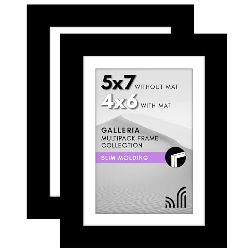 Americanflat 5x7 Picture Frame 2-Pack - Matted to 4x6 - Black | Slim Molding construction, Polished plexiglass front, wall or tabletop display with included easel, triangle hangers included - color: Black, size: 5x7 with 4x6 Mat