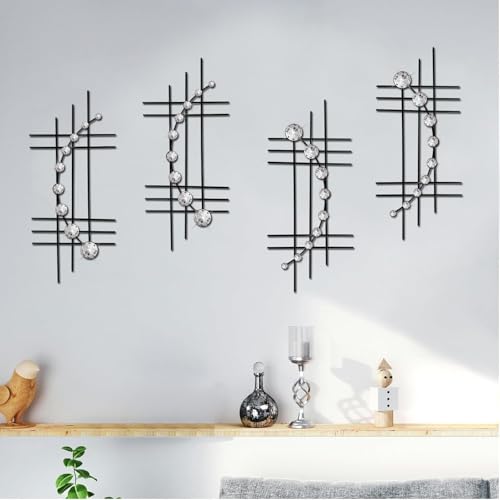 ZEXUIRU 4 Pcs Abstract Metal Wall Art for Home Decor Living Room Bedroom Bathroom Office Metal Bling Modern Geometric Hanging Vertical Small Iron Sculpture Plaque Pack -Black 16.5in - color: Black, size: 16.5 Inch