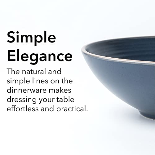 Arora RINGAR Round Stoneware 16pc Double Bowl Dinnerware Set for 4, Dinner Plates, Side Plates, Cereal Bowls, Pasta Bowls - Speckle Matte Blue (420796) - color: Speckle Matte Blue-Cereal/Pasta Bowl, style: Round-Service for 4(16pcs)