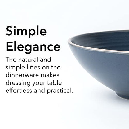 Arora RINGAR Round Stoneware 16pc Double Bowl Dinnerware Set for 4, Dinner Plates, Side Plates, Cereal Bowls, Pasta Bowls - Speckle Matte Blue (420796) - color: Speckle Matte Blue-Cereal/Pasta Bowl, style: Round-Service for 4(16pcs)