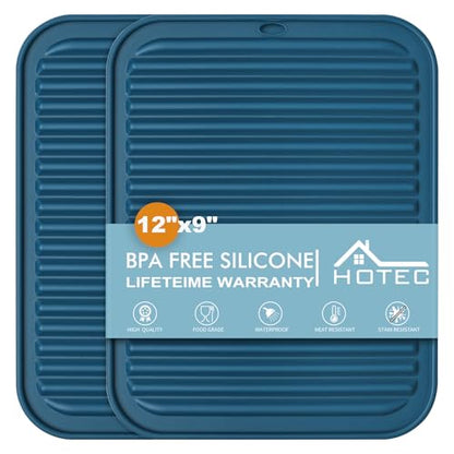 HOTEC BPA Free Silicone Trivets for Hot pots and Pans, 446℉ Heat Resistant for Kitchen Counter Dish Drying Mat, Set of 2 Classic Blue - color: Classic Blue