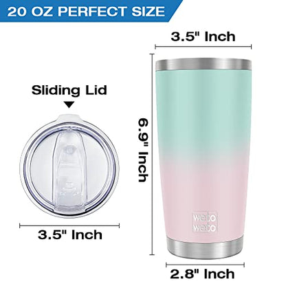 WETOWETO 20oz Insulated Stainless Steel Tumbler, Double Wall Vacuum Leak-proof Travel Coffee Mug, Powder Coated Water Cup (Green-Pink Gradient, 1 Pack) - color: A2-Green-Pink Gradient, style: Tumbler, 1 Lid