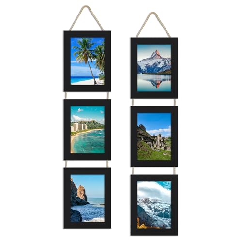 5x7 Collage Picture Frames Set of 2, Rustic Wooden Real Glass Vertical Hanging 3 Opening 5 by 7 Photo Frame, Black - color: Black, size: Vertical-5x7 in