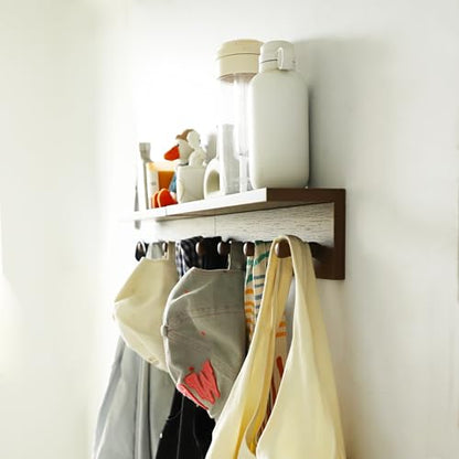 Entryway Coat Rack Hooks with Shelf, Sturdy Wooden Floating WallOrganizer Shelf with 4 Hooks siutable for Entrance, Mudroom, Kitchen, Bathroom,.etc(Walnut Finish) - color: Walnut Finish