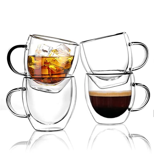 KitchenTour Insulated Coffee Mug 6 oz- Double Wall Glass Coffee Cup with Handle Set of 4 - Clear Glass Drinkware for Espresso，Cappuccino, Latte，Hot Beverages - style: 6oz
