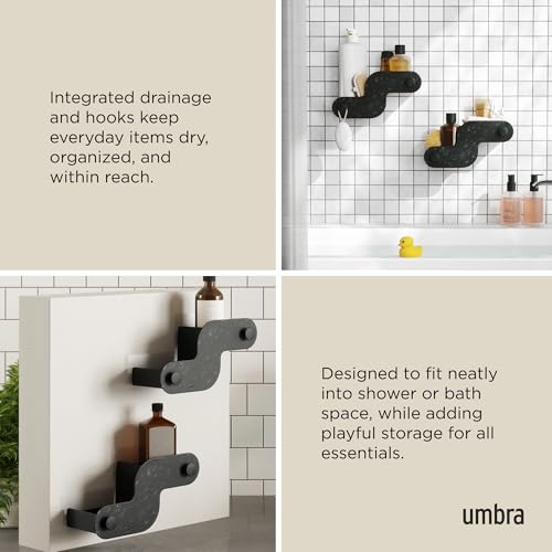 Umbra Nami Shower Caddy, Adhesive No Drill Bathroom, Set of 2, Ocean Black | Waterproof construction, integrated drainage, rust-free, holds 6 lbs - color: Ocean Black