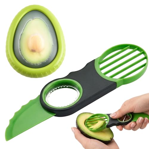 Avocado Slicer, Avocado Cutter Tool, 2-Piece Kitchen Gadget Set with Stainless Steel Blade and Storage Container, Dishwasher Safe for Fruits and Vegetables, Compact Design for Travel and Camping