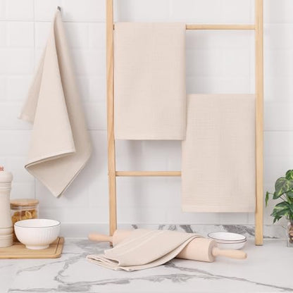 Homaxy 100% Cotton Waffle Weave Kitchen Towels, 4 Pack, Beige | Soft and Absorbent Dish Towels, 16 x 26 Inches Quick Dry Hand Towels - color: Begie, size: 16 x 26 - 4 Pack