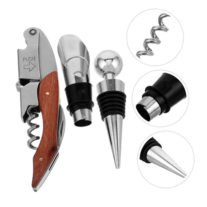 STOBAZA Elegant Wine Accessories Kit Bottle Opener Pourer Stopper Set Made of Stainless Steel for Gifting