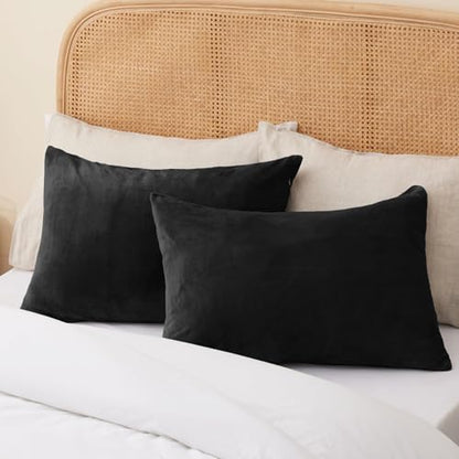 BEDELITE Flannel King Size Pillow Cases Set of 2, Black, 20x36 Inches | Super Cozy Fuzzy Velvet Pillow Shams with Zipper Closure, Soft Fleece Pillowcases for Bedroom, Sofa, Couch, All-Season Use - color: Black, size: 36" x 20" (Pack of 2)