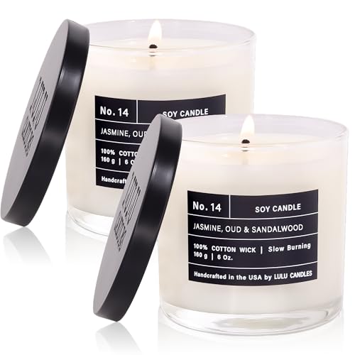 Lulu Candles | Jasmine, Oud & Sandalwood |Luxury Scented Soy Jar Candle | Hand Poured in The USA | Highly Scented & Long Lasting (6 Oz. 2 Pack) - size: 6 Oz. 2 Pack