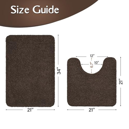 Brown Bathroom Rug Set 2 Piece Bath Mat 21x34'' &U Shape Toilet Rug 21x21'' | Absorbent,Washable,Non Slip Bathroom Rugs Sets,Contour Mat for Toilet - color: Brown