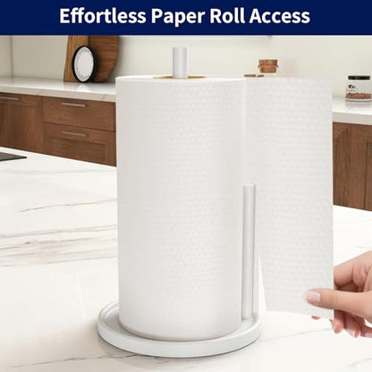Jesginboo Paper Towel Holder Countertop, White Kitchen Paper Towels Holder, Paper Roll Holder with Weighted Base - color: White
