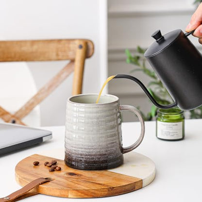 Mkour 23oz Extra Large Ceramic Coffee Mugs, Handmade Cup, Big Tea Cups with Large Handle for Office and Home, Microwave and Dishwasher Safe (Grey Black) - color: Grey Black