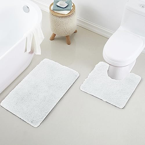 YHF Bathroom Rug Set 2Piece, Thick &Soft Microfiber Shaggy, U Shaped Contour, Machine Washable Bath Mats, Absorbent Bath Rugs, Non-slip Rubber Backing Bath Mat for Bathroom Floor, Tub and Shower,White - color: Arctic White, size: 2 Piece: 20" X 20" + 20"