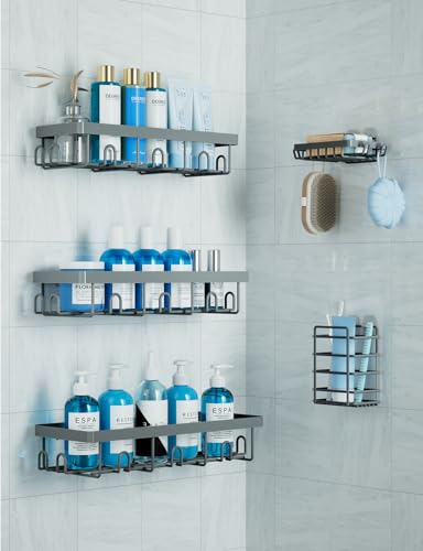 GVY Shower Caddy 5 Pack, Adhesive Shower Organizer Bathroom Shelves,Rustproof Bathroom Organizers and Storage for Home Decor, No Drilling Shower Shelves for Apartment Essentials - color: Dark Gray