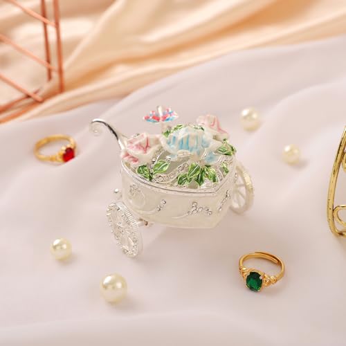 QIFU Hand Painted Small Silver Carriage Style Enamel Trinket Box, Unique Gift for Family - style: Carriage