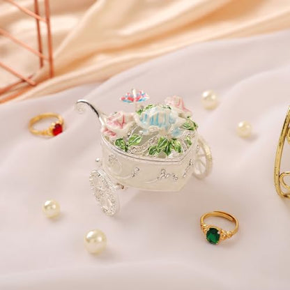 QIFU Hand Painted Small Silver Carriage Style Enamel Trinket Box, Unique Gift for Family - style: Carriage