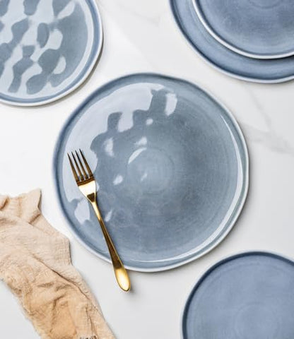 LERATIO Ceramic Dinnerware Sets for 6,18-Piece Plates and Bowls Set | Handmade Wavy Edge porecelian Dish Set,Oven & Microwave,Dishwasher Safe,Scratch Resistant-Blue - size: Service for 6