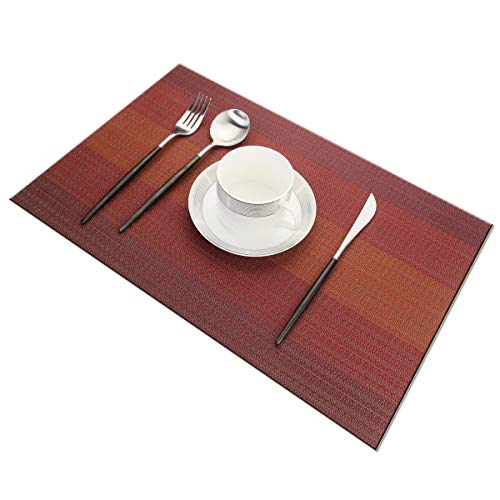 Placemats Washable Easy to Clean PVC Placemat for Kitchen Table Heat-resistand Cross Weave Vinyl Round Table Mats 12x18 inches Set of 6 （Red） - color: Red, size: placemats set of 6