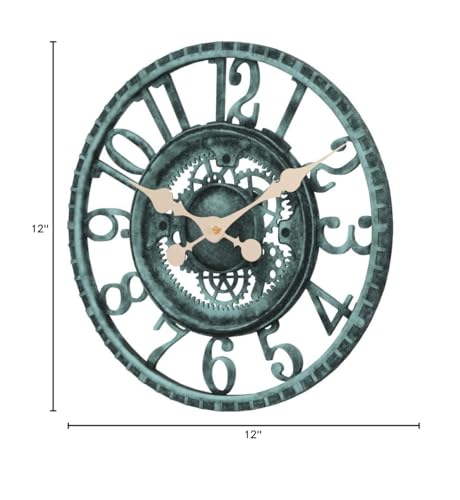 Lily's Home Hanging Wall Clock, Steampunk Gear and Cog Design with a Pewter Finish, Ideal for Indoor or Outdoor Clock, Poly-Resin (12 Inches Diameter)