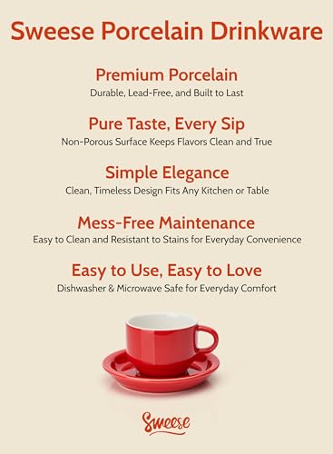 Sweese 2.5 Ounce Porcelain Stackable Espresso Cups with Saucers and Metal Stand Set of 4, Red - color: Red, size: 2.5 Ounces