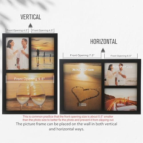 3-Opening Collage Frame 8x10 + 2(5x7) Black Wood | Holds 8x10 and two 5x7 photos, shatter-resistant glass, tabletop & wall mount - size: 8x10 & 5x7 - 3 Opening