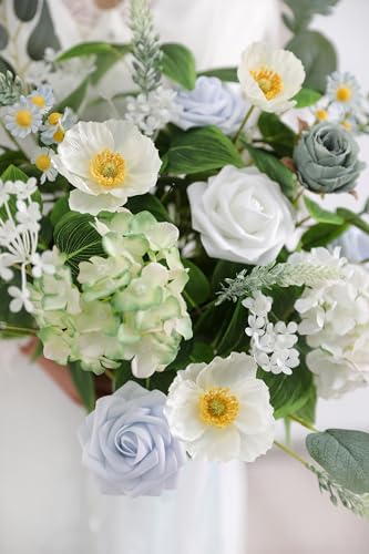 Serra Flora Artificial Greenery Spray Box Set(Pack of 64pcs) with 8 Kinds of Wedding Bouquet Filler Table Centerpieces and Floral Arrangement - color: White & White Green