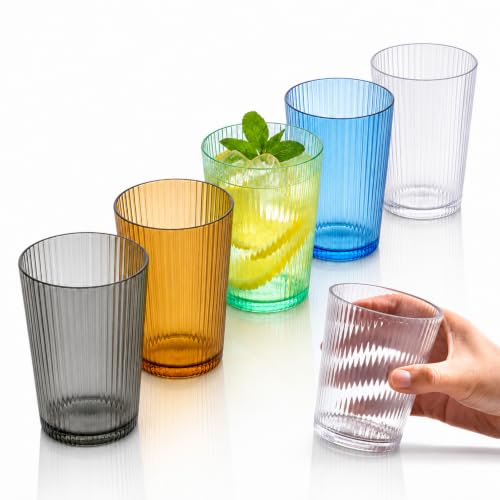 5 PCS Acrylic Drinking Cups, Reusable Plastic Glasses Drinkware (5 Colors) | Stackable Textured Tumblers, Unbreakable Acrylic Cups, 8.5 oz Colorful Drinkware for Home, Party, Picnic, Dishwasher Safe Use - color: 5 Colors