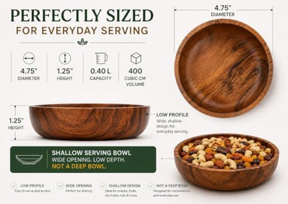 Acacia Wood Bowls - 4.75-inch Brown Wooden Bowls, 400 cubic cm (0.40 liters) Each, Set of 4 - size: 4 Bowls of 4.75-Inch (0.40 Liters)