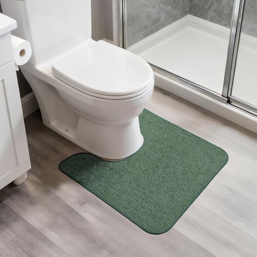 Bosap Toilet Rugs U Shaped Bathroom Rug,Machine Washable Non Slip Quick Dry Super Absorbent Ultra Thin Toilet Mats for Bathroom Toilet.Green,1'8"x2'(20x24inch) - color: Green, size: 1'8" X 2' (U-shape)