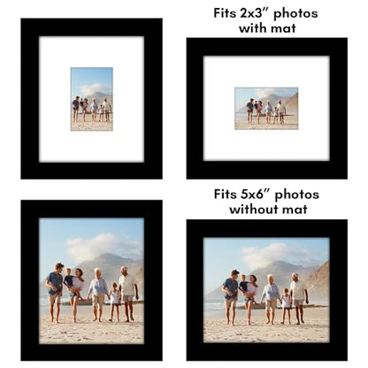 Americanflat 5x6 Picture Frame 2-Pack - Matted to 2x3 - Black | Slim Molding construction, Polished plexiglass front, wall or tabletop display with included easel, triangle hangers included - color: Black, size: 5x6
