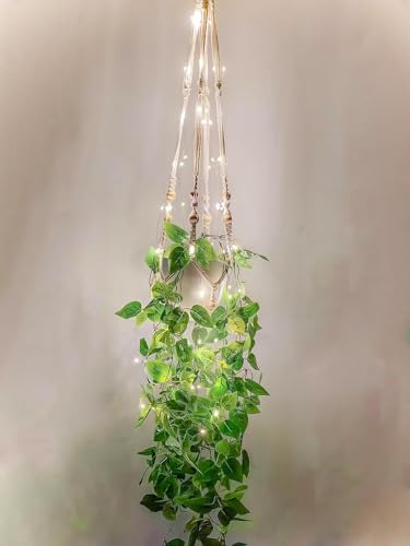 2 Packs Fake Hanging Plant with lights Artificial Plants with Pots for Home Decor Macrame Plant Hanger with Faux Vines Greenery for Bedroom Bathroom Room Ceiling Wall Boho Decor Indoor Outdoor - color: 2 Pack - Fake Plants With Led