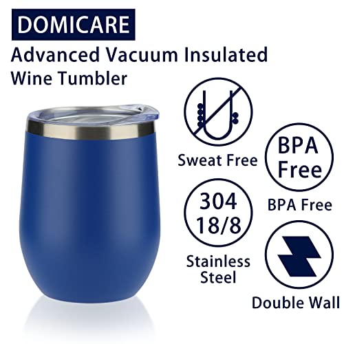 DOMICARE Stainless Steel Wine Tumbler Bulk with Lid, Personalized Insulated Tumblers Set, 12oz Travel Coffee Cups Pack of 1, Dark Blue - color: Dark Blue, size: 1 Count (Pack of 1)